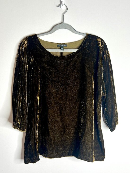 Eileen Fisher Tops - Eileen Fisher Silk Olive Green Crushed Velvet Flowy Top Boxy Whimsigoth Witchy M